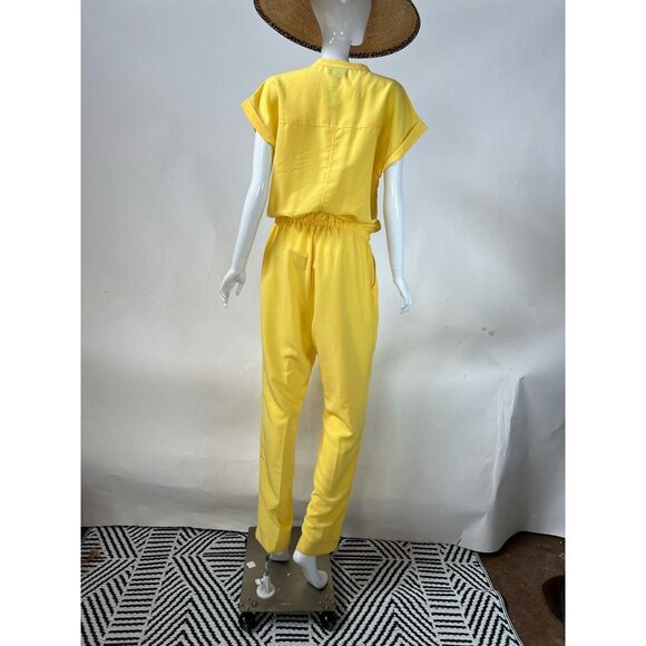 Vintage Metrostyle Womens Jumpsuit Yellow Elastic Waist Buttons Drawstring M - Picture 2 of 12